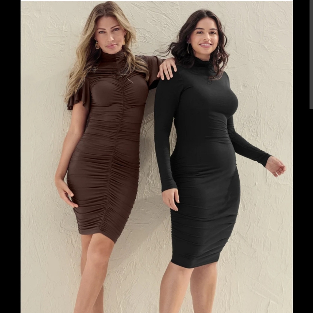 💕 Autumn Venus Elegant Black Ruched Dresses💕